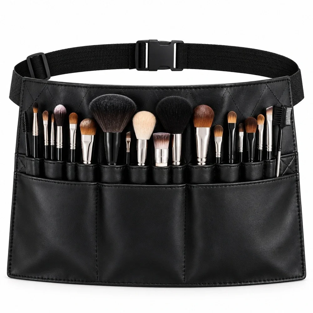 Makeup Brush Belt Women OS Black Quilted Faux Leather Artist Apron